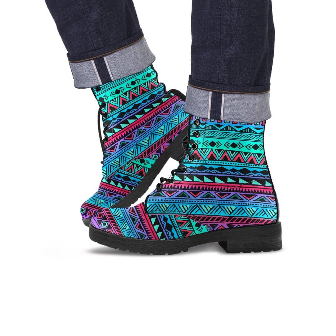 Colorful Neon Tribal Aztec Hand Drawn Men's Boots-grizzshop