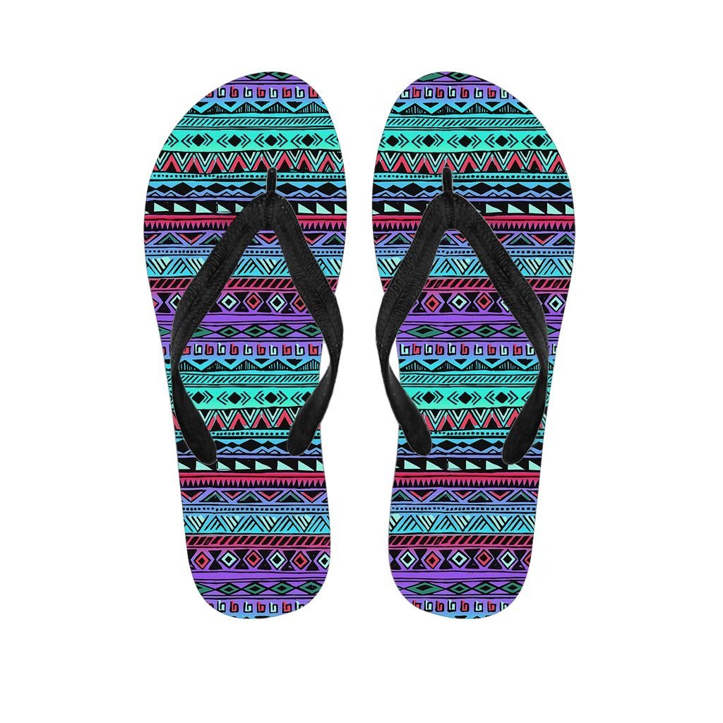 Colorful Neon Tribal Aztec Hand Drawn Men's Flip Flops-grizzshop
