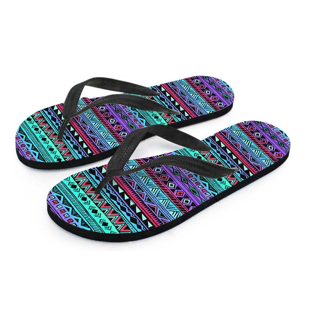 Colorful Neon Tribal Aztec Hand Drawn Men's Flip Flops-grizzshop