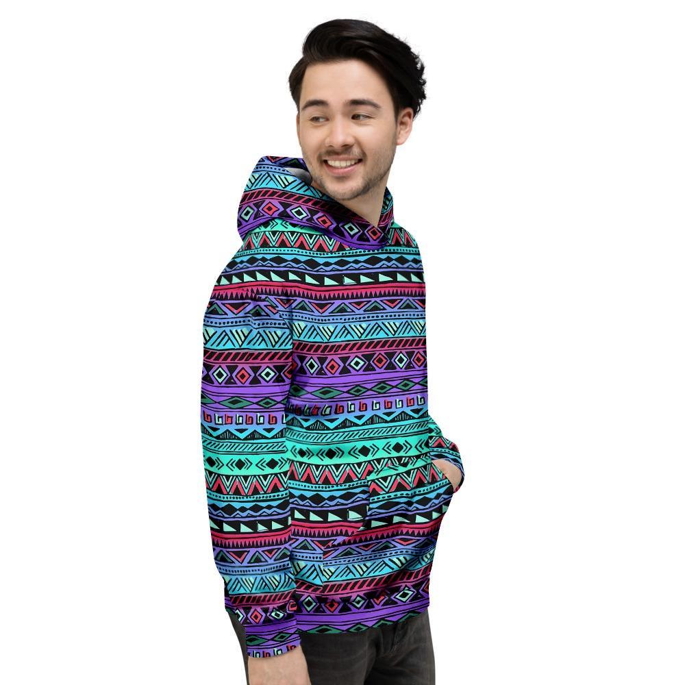 Colorful Neon Tribal Aztec Hand Drawn Men's Hoodie-grizzshop