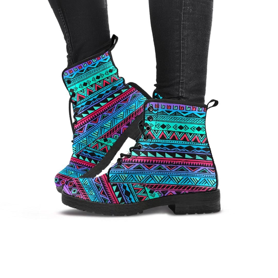 Colorful Neon Tribal Aztec Hand Drawn Women's Boots-grizzshop