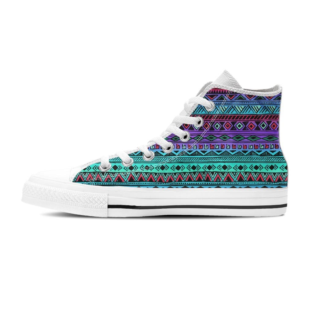 Colorful Neon Tribal Aztec Hand Drawn Women's High Top Shoes-grizzshop