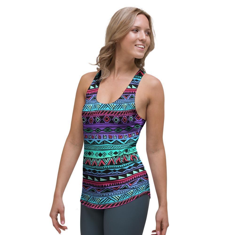 Colorful Neon Tribal Aztec Hand Drawn Women's Racerback Tank Top-grizzshop
