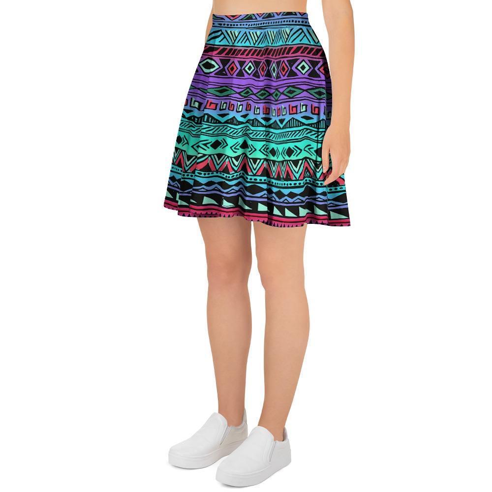 Colorful Neon Tribal Aztec Hand Drawn Women's Skirt-grizzshop