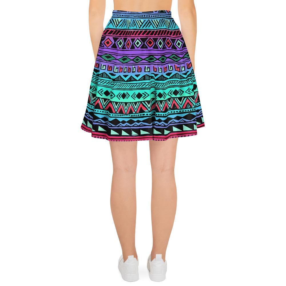 Colorful Neon Tribal Aztec Hand Drawn Women's Skirt-grizzshop