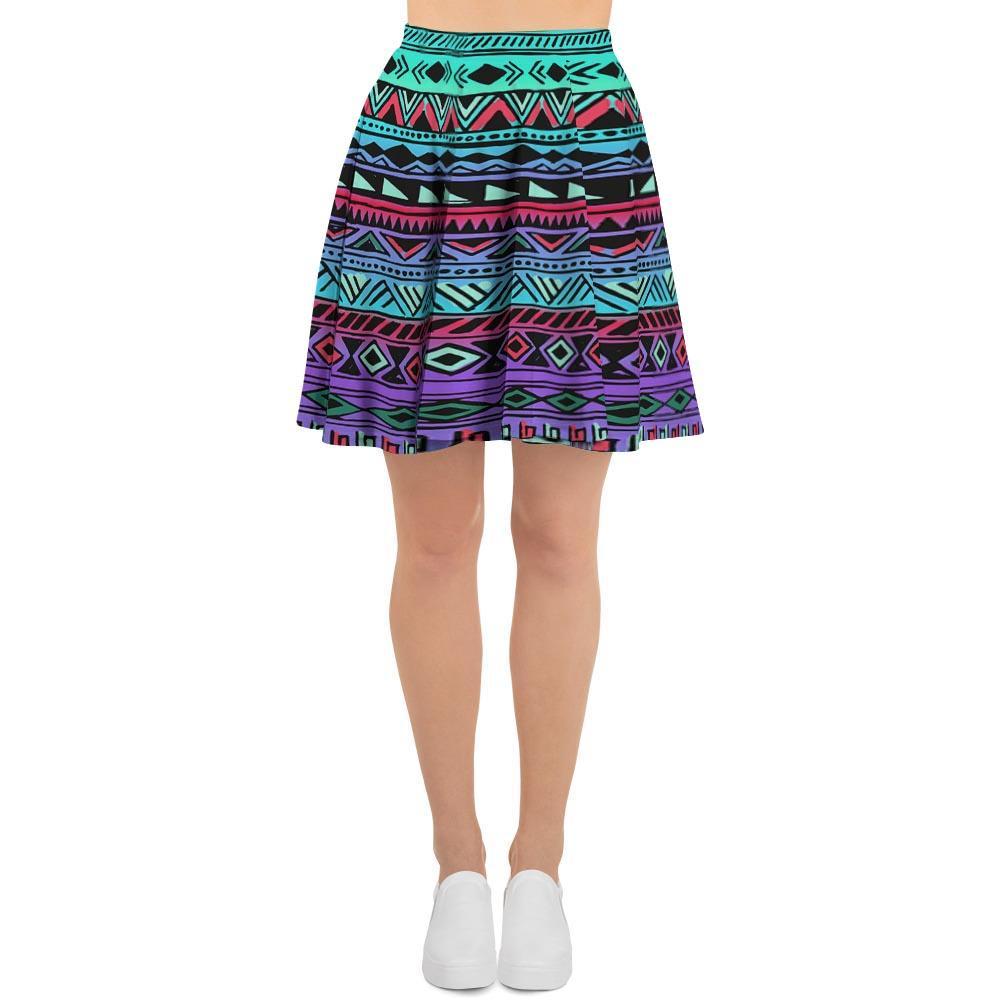 Colorful Neon Tribal Aztec Hand Drawn Women's Skirt-grizzshop