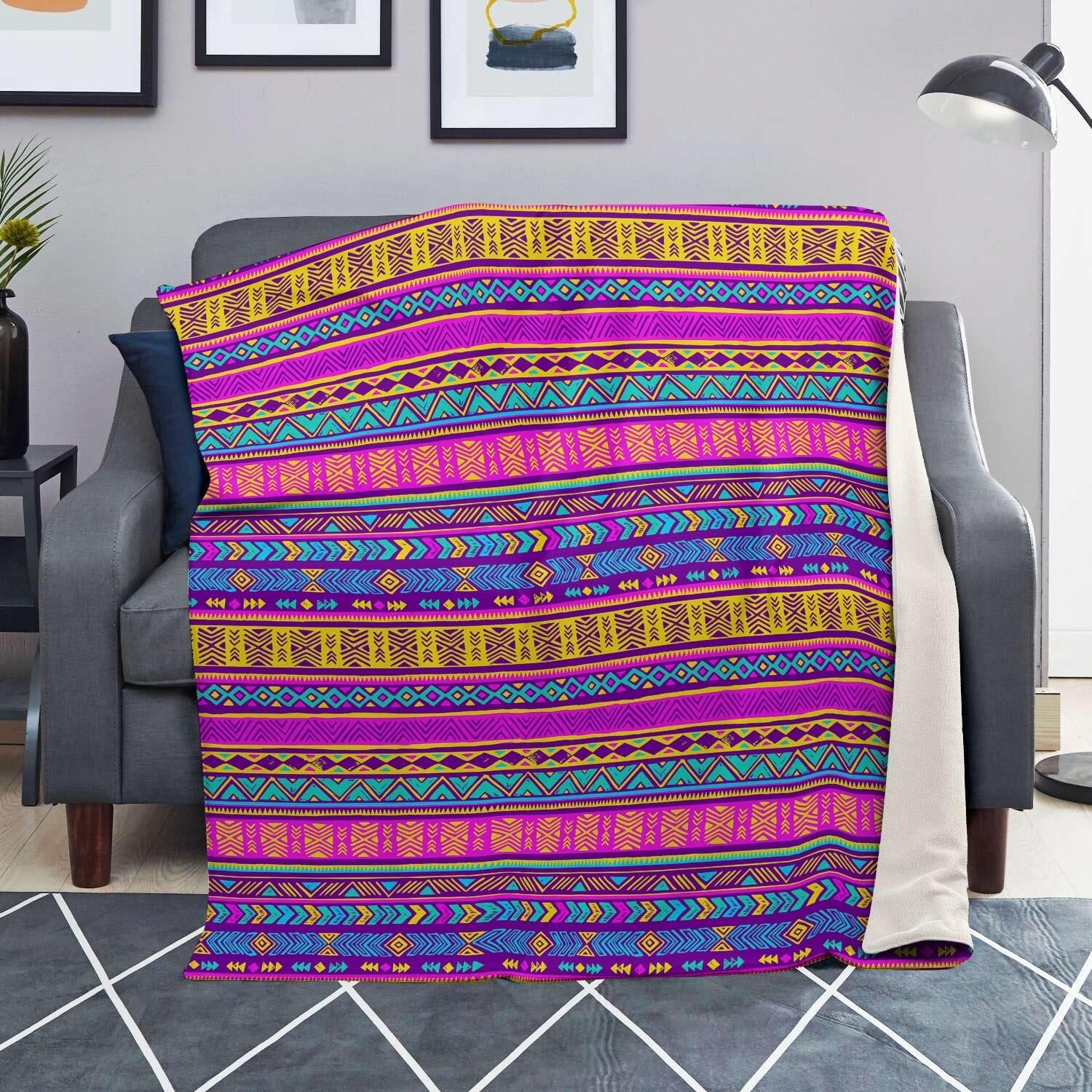 Colorful Neon Tribal Navajo Aztec Print Blanket-grizzshop