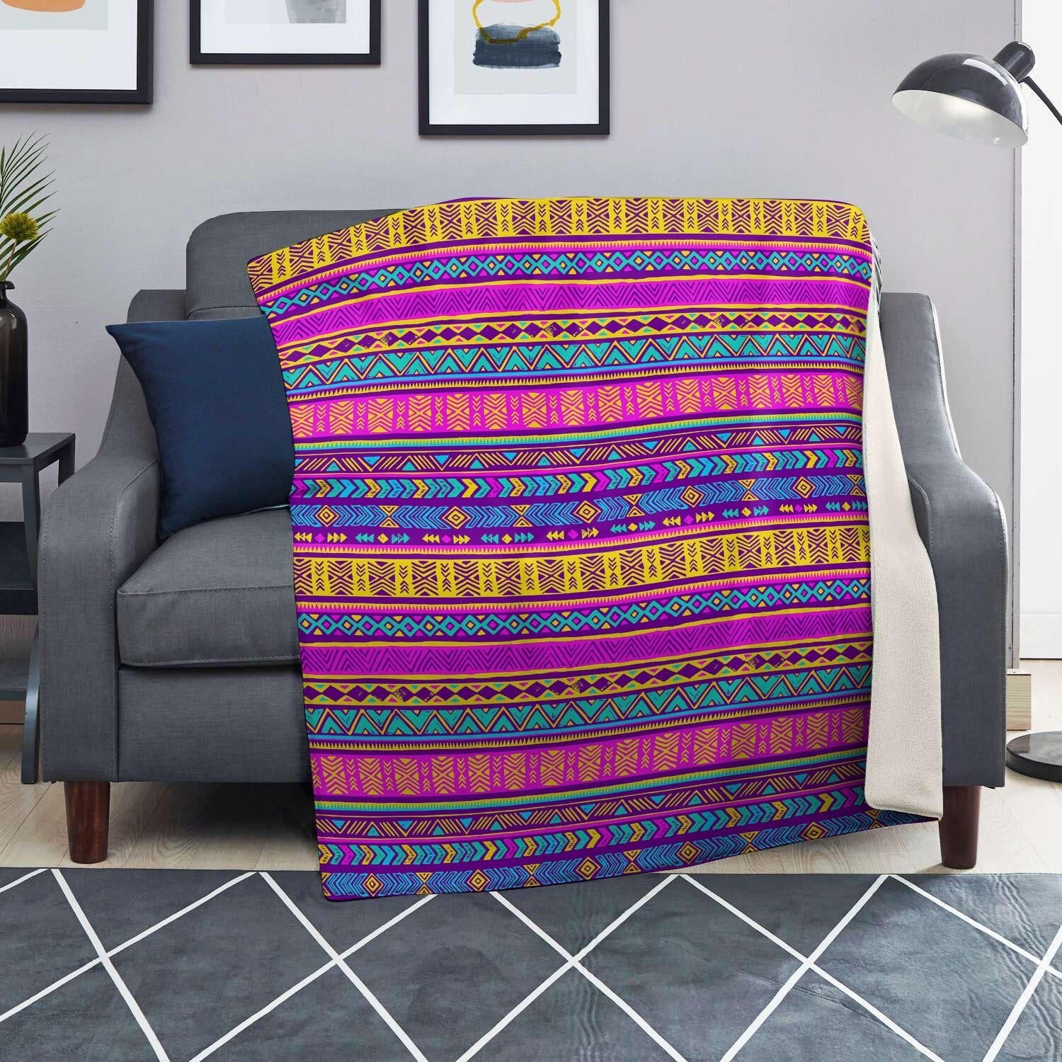 Colorful Neon Tribal Navajo Aztec Print Blanket-grizzshop