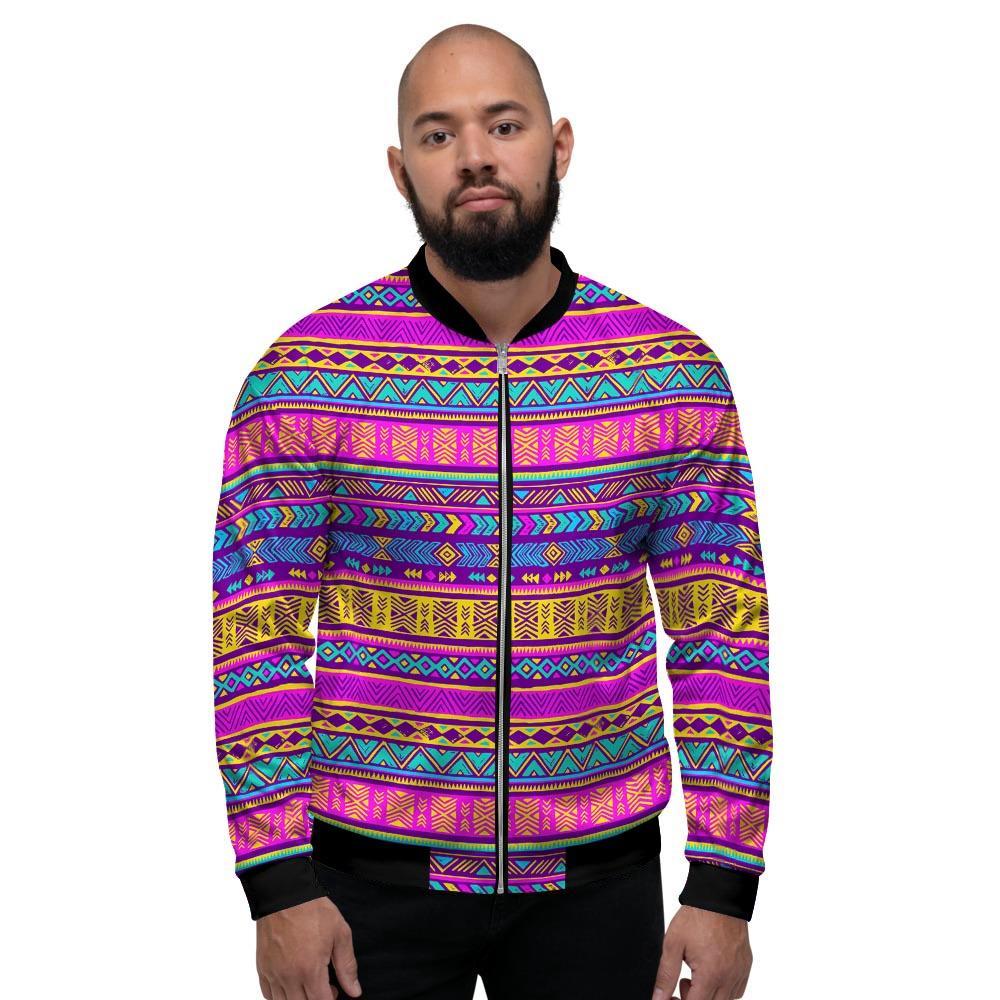 Colorful Neon Tribal Navajo Aztec Print Men's Bomber Jacket-grizzshop