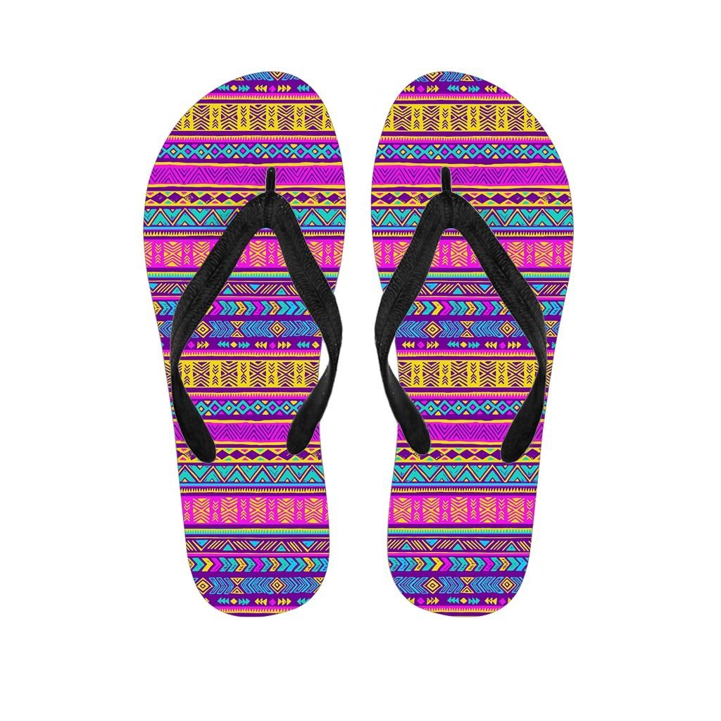 Colorful Neon Tribal Navajo Aztec Print Men's Flip Flops-grizzshop