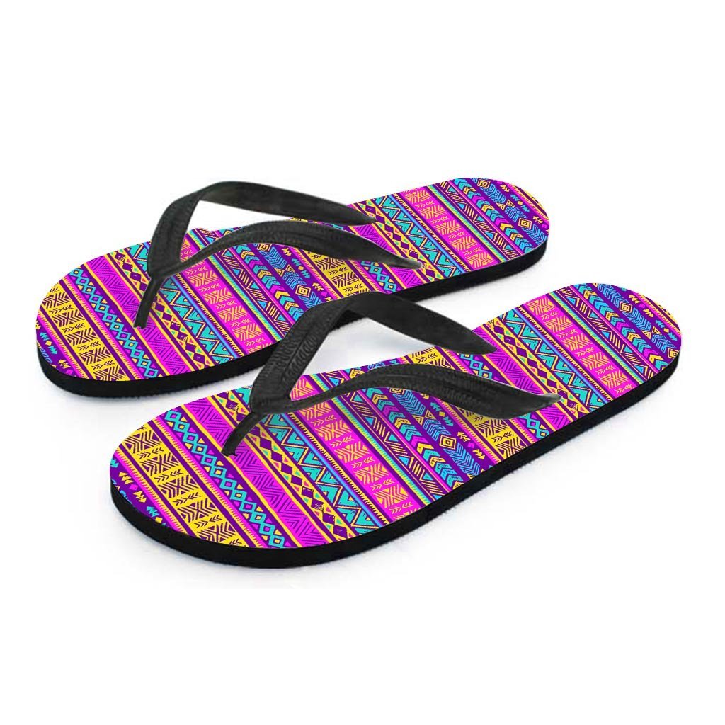 Colorful Neon Tribal Navajo Aztec Print Men's Flip Flops-grizzshop