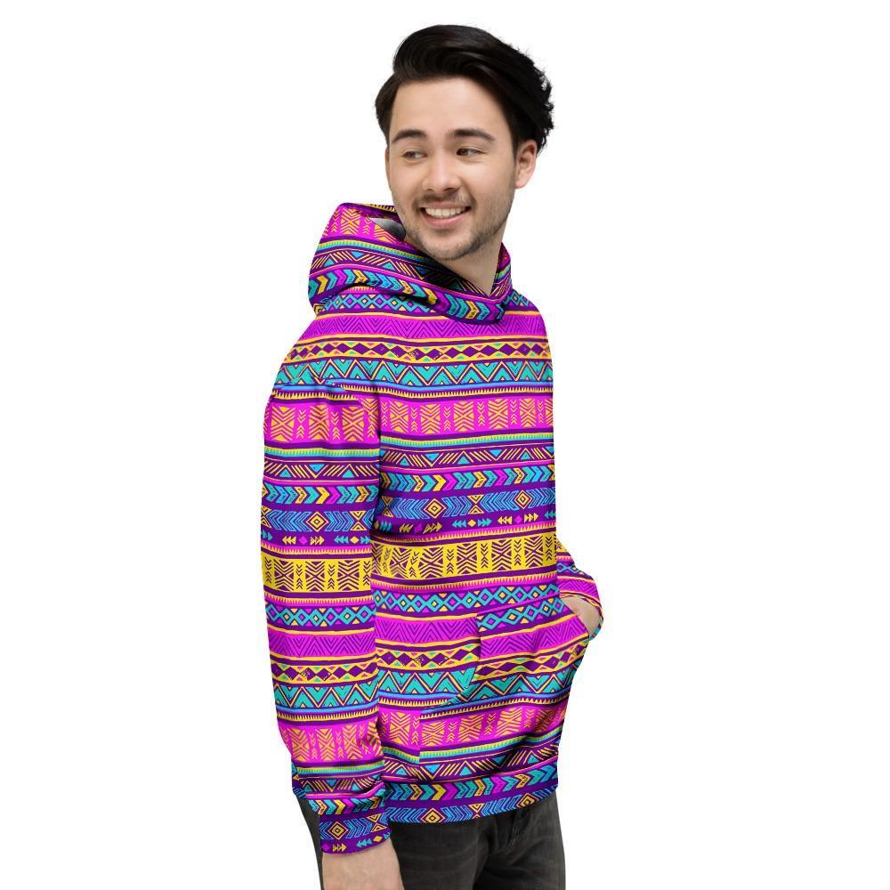 Colorful Neon Tribal Navajo Aztec Print Men's Hoodie-grizzshop