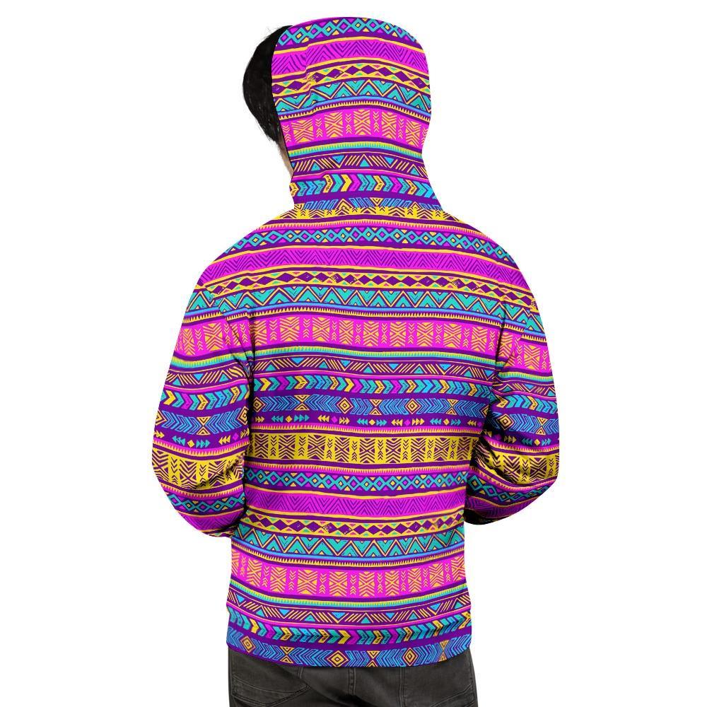 Colorful Neon Tribal Navajo Aztec Print Men's Hoodie-grizzshop