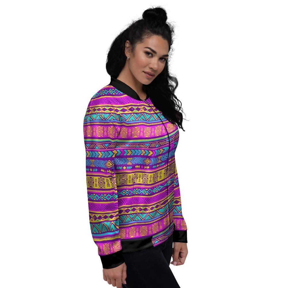 Colorful Neon Tribal Navajo Aztec Print Women's Bomber Jacket-grizzshop