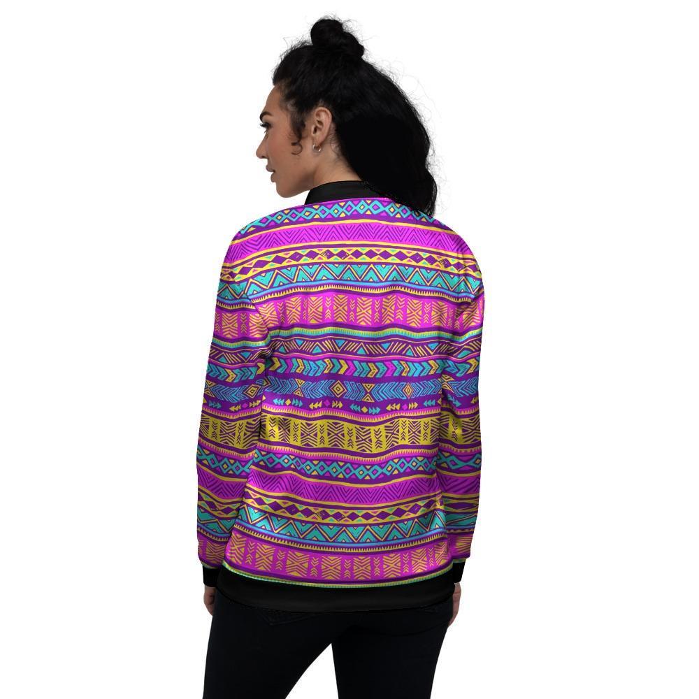 Colorful Neon Tribal Navajo Aztec Print Women's Bomber Jacket-grizzshop