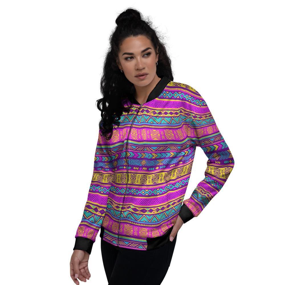 Colorful Neon Tribal Navajo Aztec Print Women's Bomber Jacket-grizzshop
