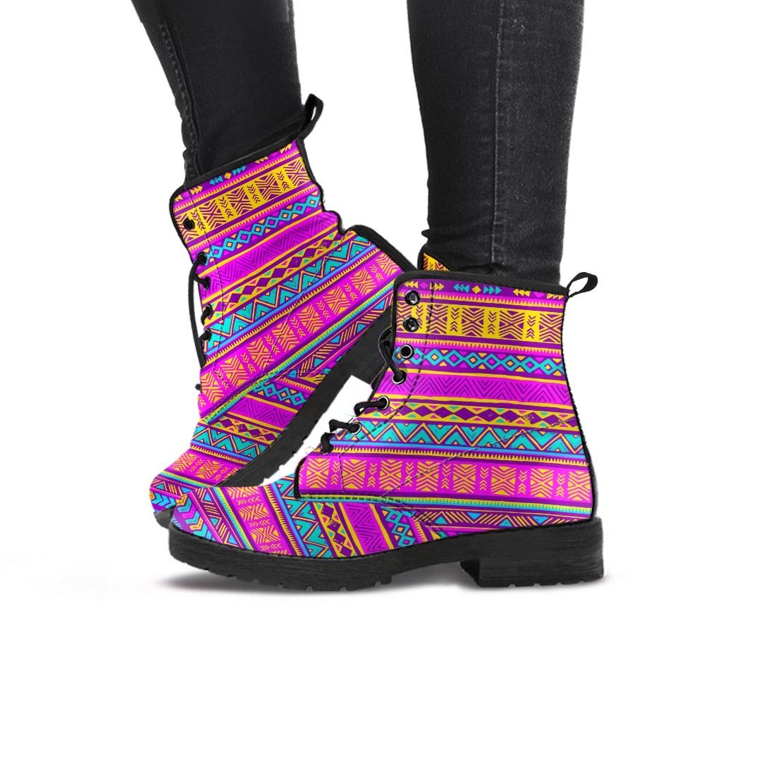 Colorful Neon Tribal Navajo Aztec Print Women's Boots-grizzshop