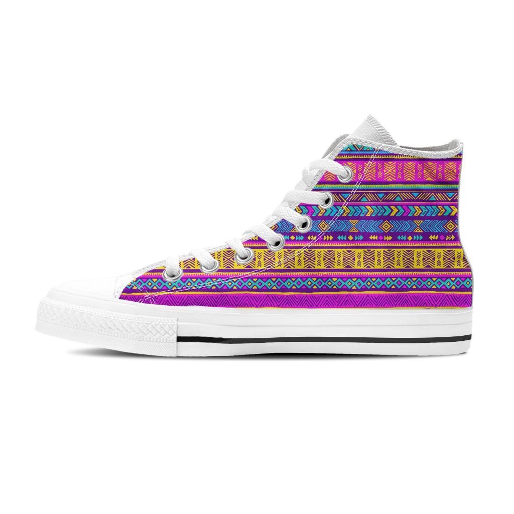 Colorful Neon Tribal Navajo Aztec Print Women's High Top Shoes-grizzshop