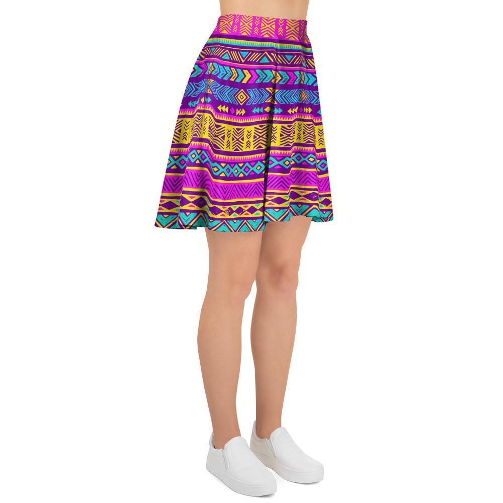 Colorful Neon Tribal Navajo Aztec Print Women's Skirt-grizzshop