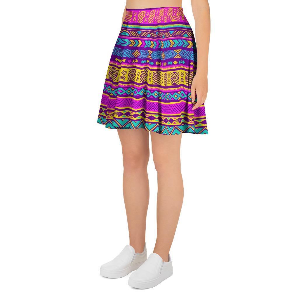 Colorful Neon Tribal Navajo Aztec Print Women's Skirt-grizzshop