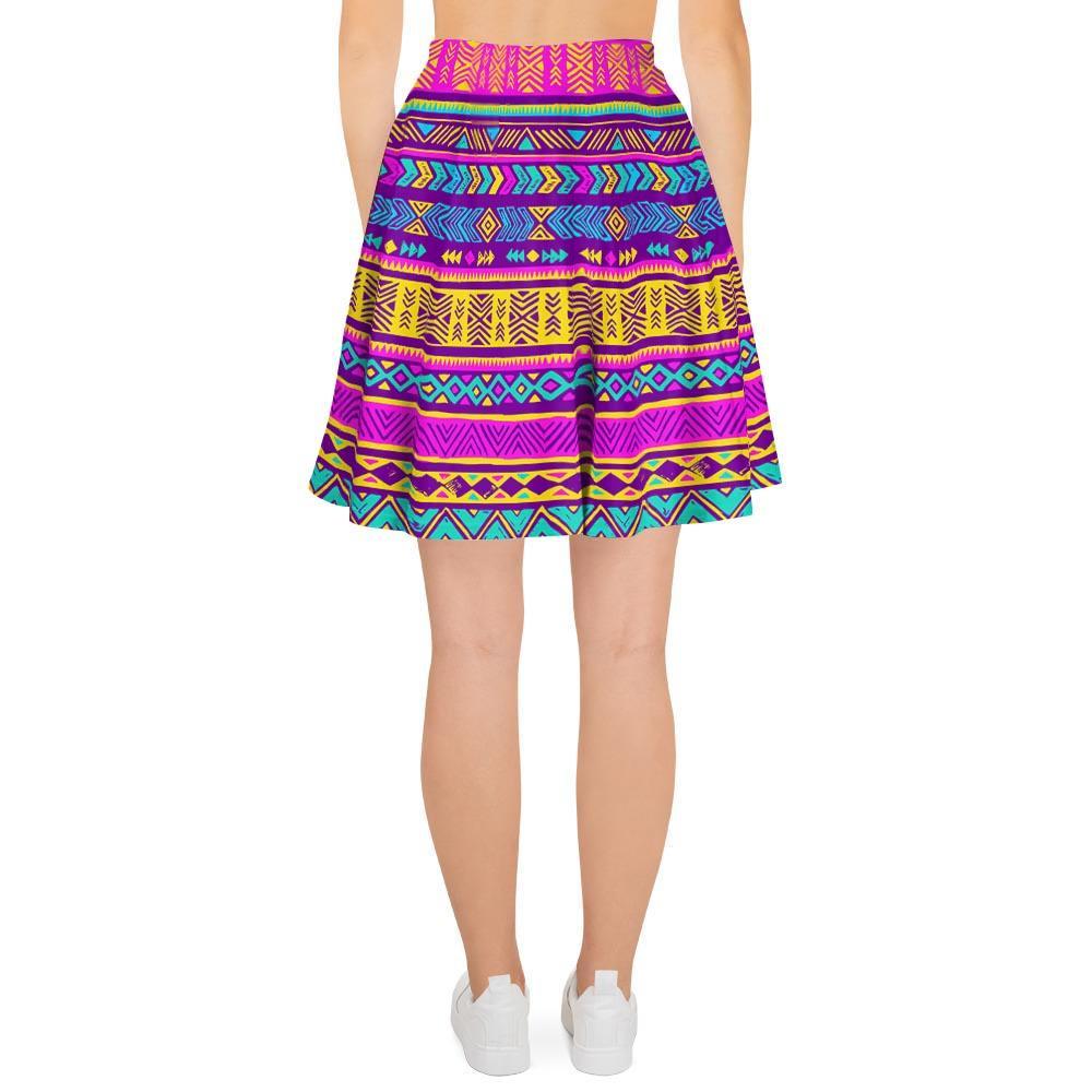 Colorful Neon Tribal Navajo Aztec Print Women's Skirt-grizzshop