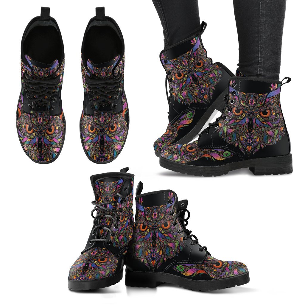 Colorful Owl Women's Leather Boots-grizzshop
