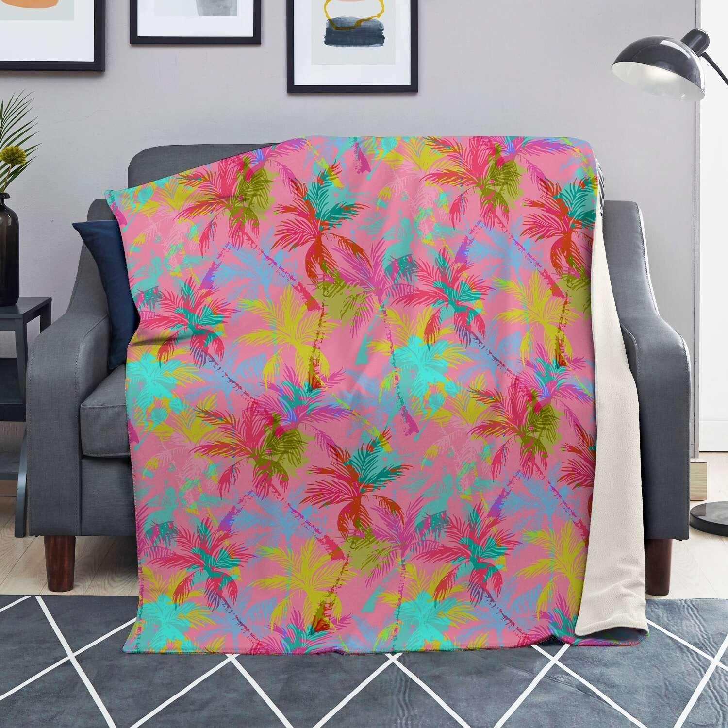 Colorful Palm Tree Hawaiian Print Blanket-grizzshop