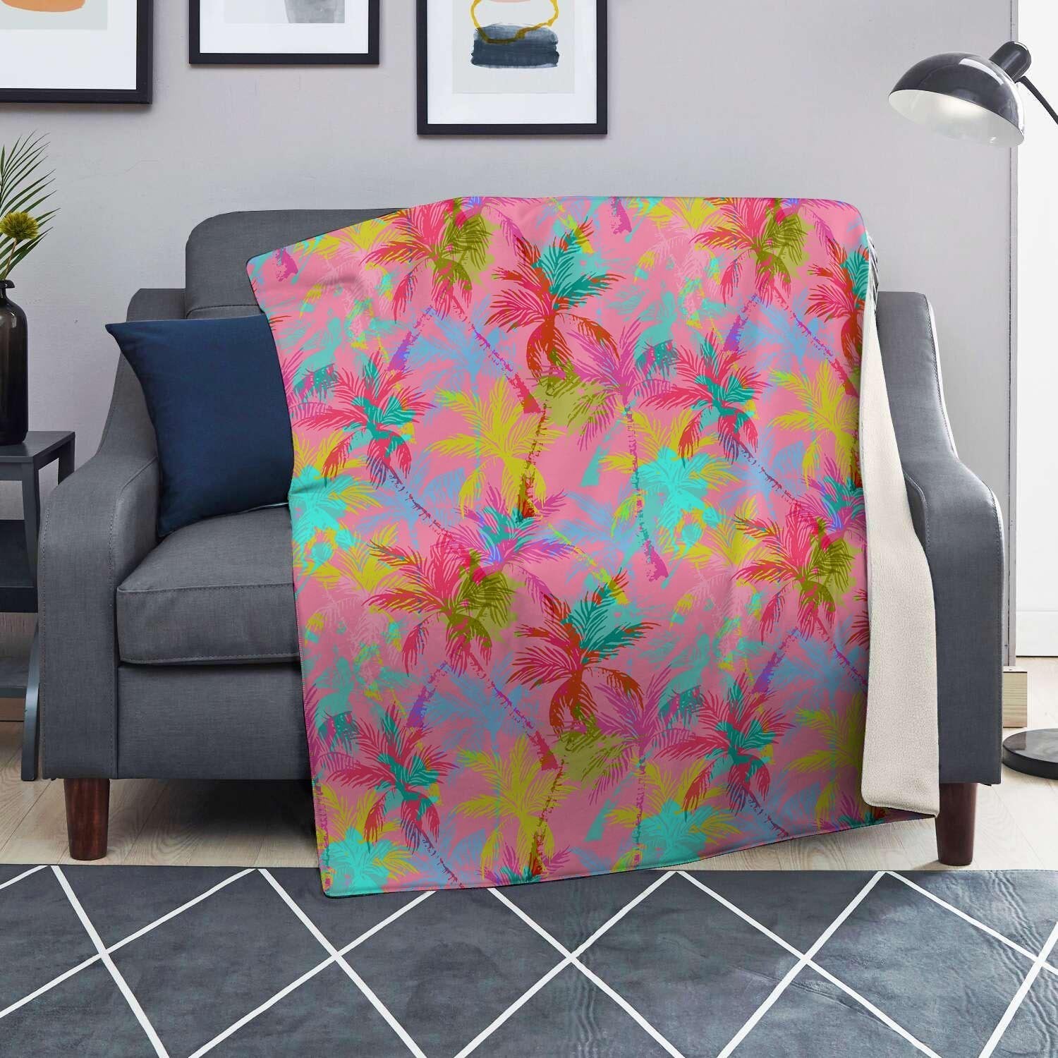 Colorful Palm Tree Hawaiian Print Blanket-grizzshop