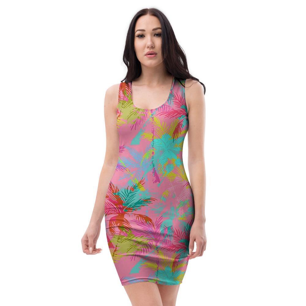 Colorful Palm Tree Hawaiian Print Bodycon Dress-grizzshop