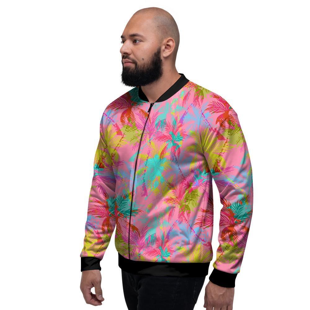 Colorful Palm Tree Hawaiian Print Men's Bomber Jacket-grizzshop