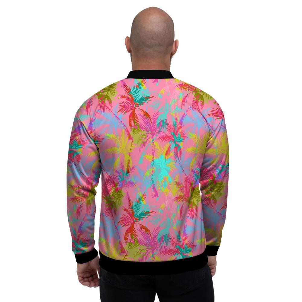 Colorful Palm Tree Hawaiian Print Men's Bomber Jacket-grizzshop
