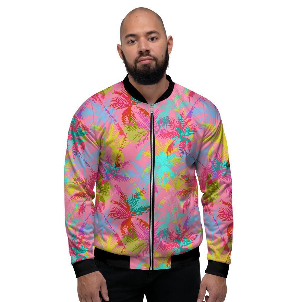 Colorful Palm Tree Hawaiian Print Men's Bomber Jacket-grizzshop