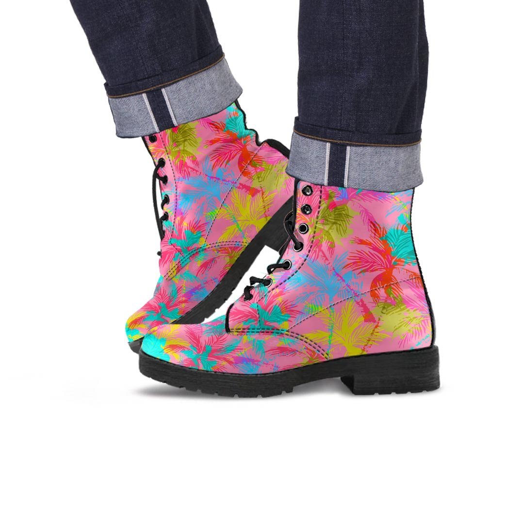 Colorful Palm Tree Hawaiian Print Men's Boots-grizzshop