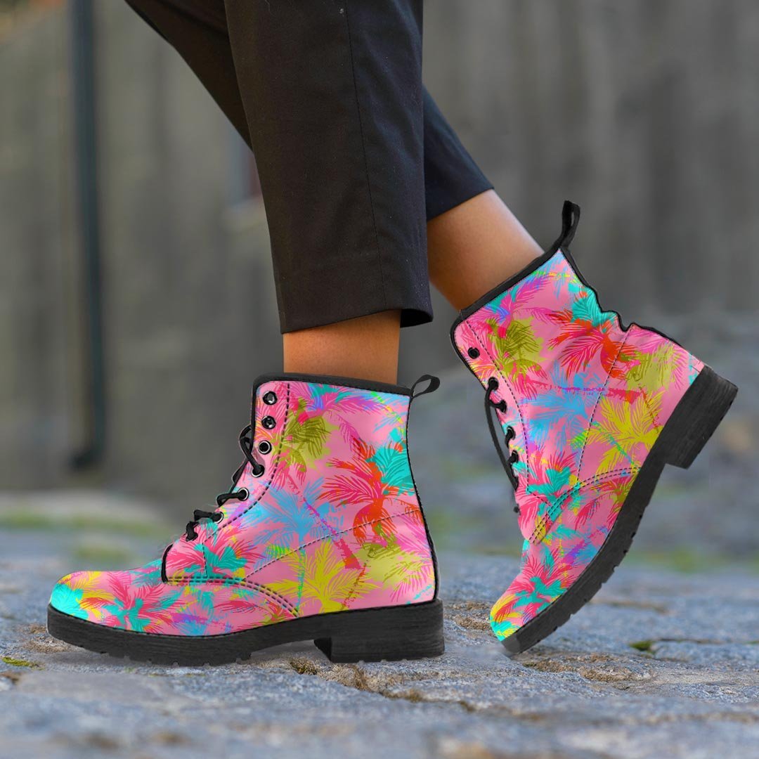Colorful Palm Tree Hawaiian Print Men's Boots-grizzshop