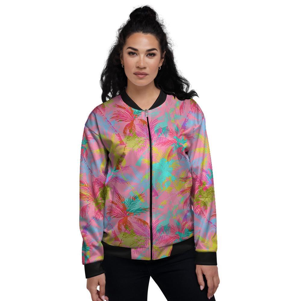 Colorful Palm Tree Hawaiian Print Women's Bomber Jacket-grizzshop