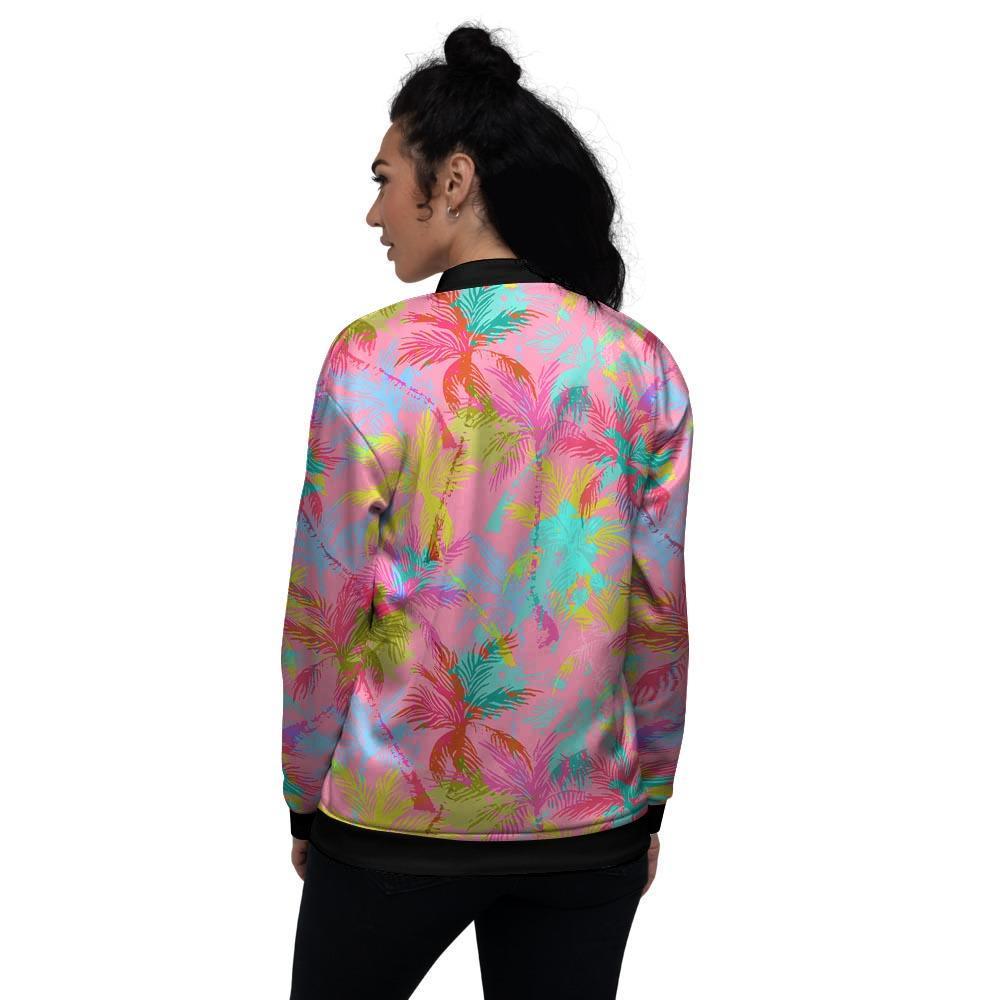 Colorful Palm Tree Hawaiian Print Women's Bomber Jacket-grizzshop