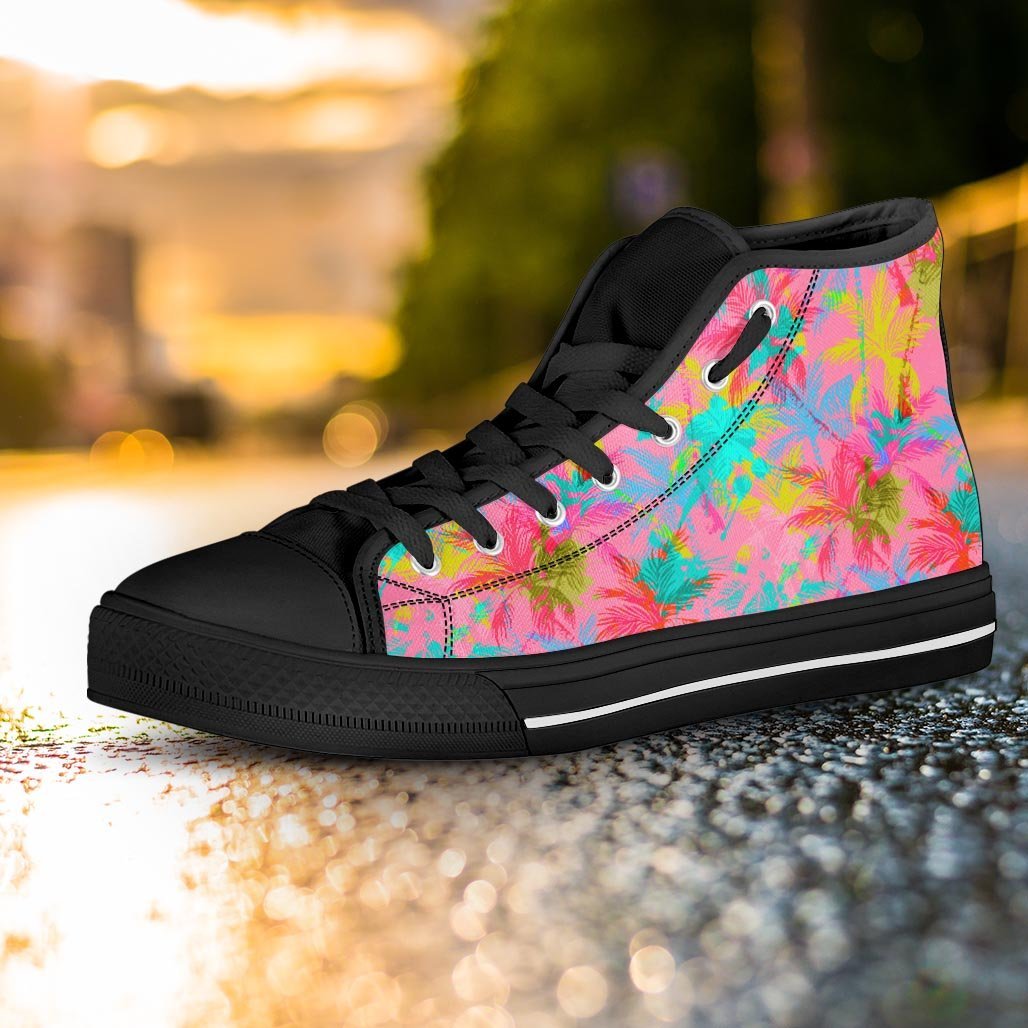Colorful Palm Tree Hawaiian Print Women's High Top Shoes-grizzshop