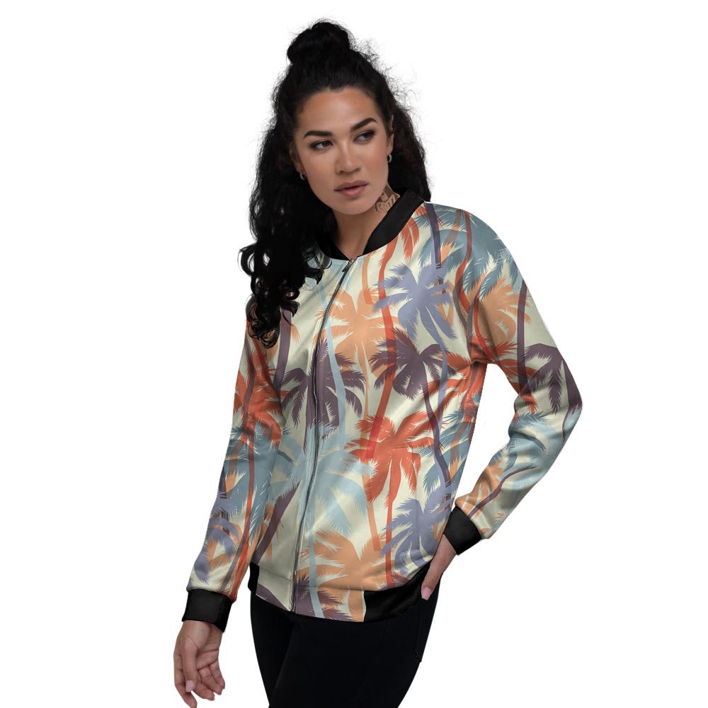 Colorful Palm Trees Print Pattern Women's Bomber Jacket-grizzshop