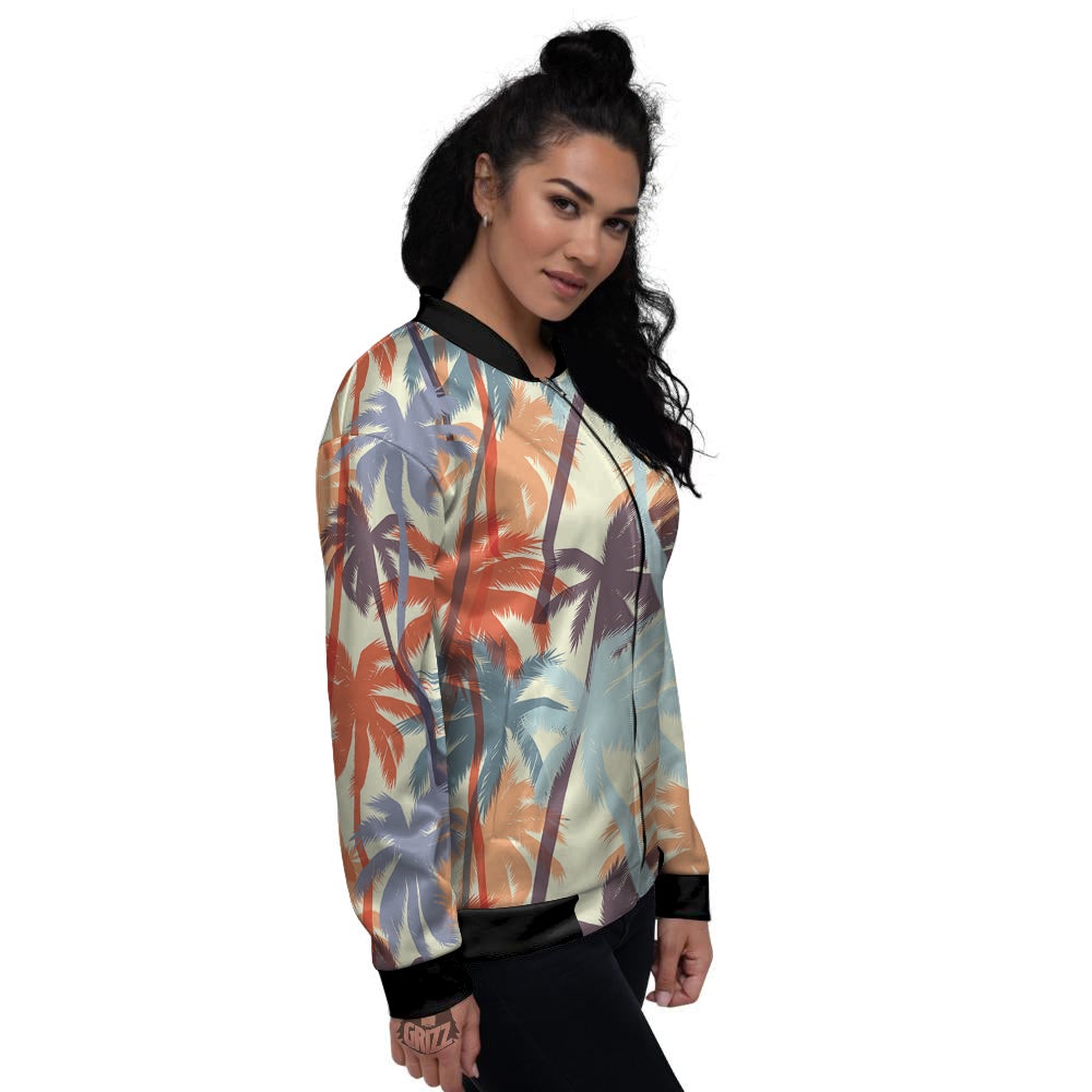Colorful Palm Trees Print Pattern Women's Bomber Jacket-grizzshop