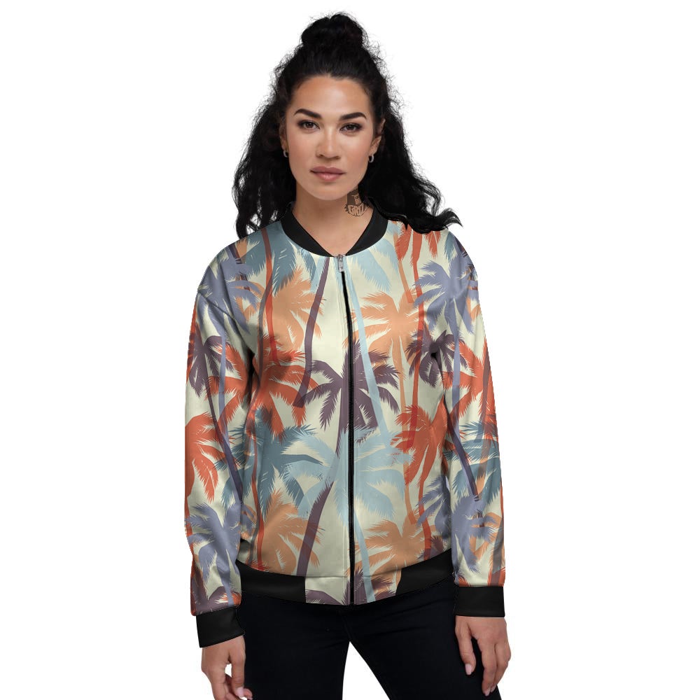 Colorful Palm Trees Print Pattern Women's Bomber Jacket-grizzshop