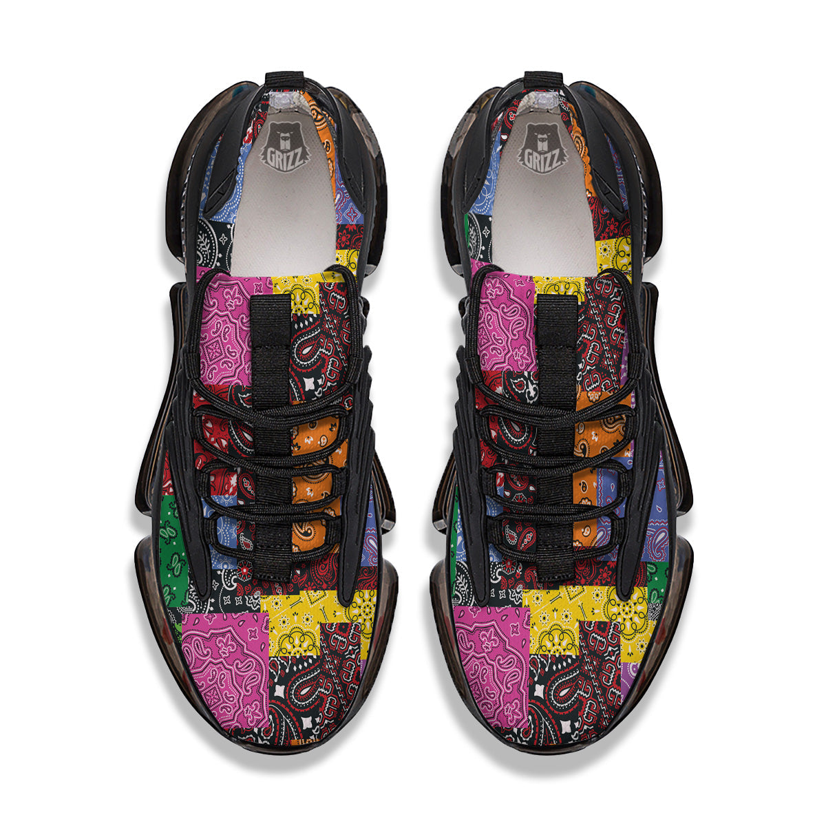 Colorful Patchwork Bandanna Print Pattern Black Gym Shoes-grizzshop