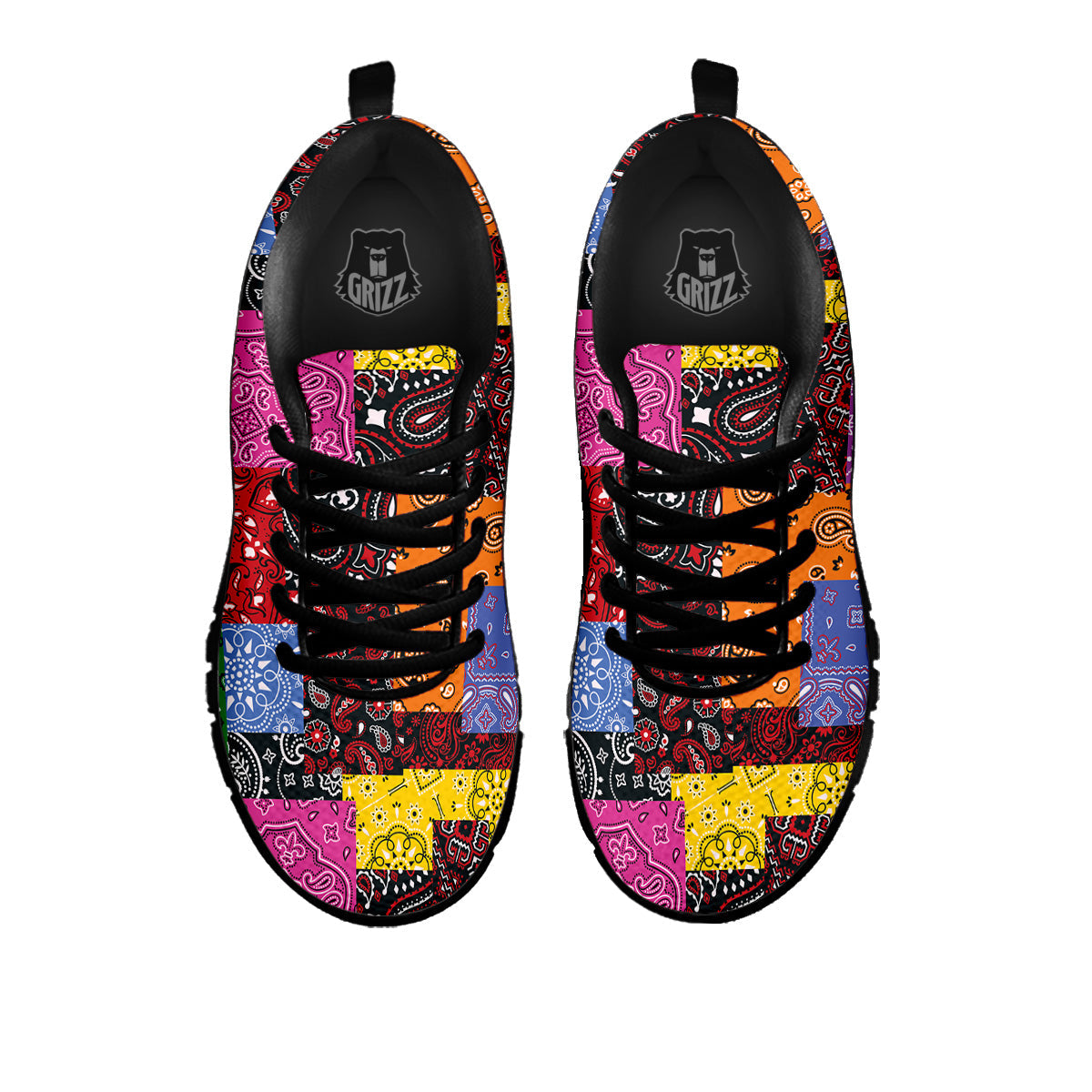 Colorful Patchwork Bandanna Print Pattern Black Sneaker-grizzshop