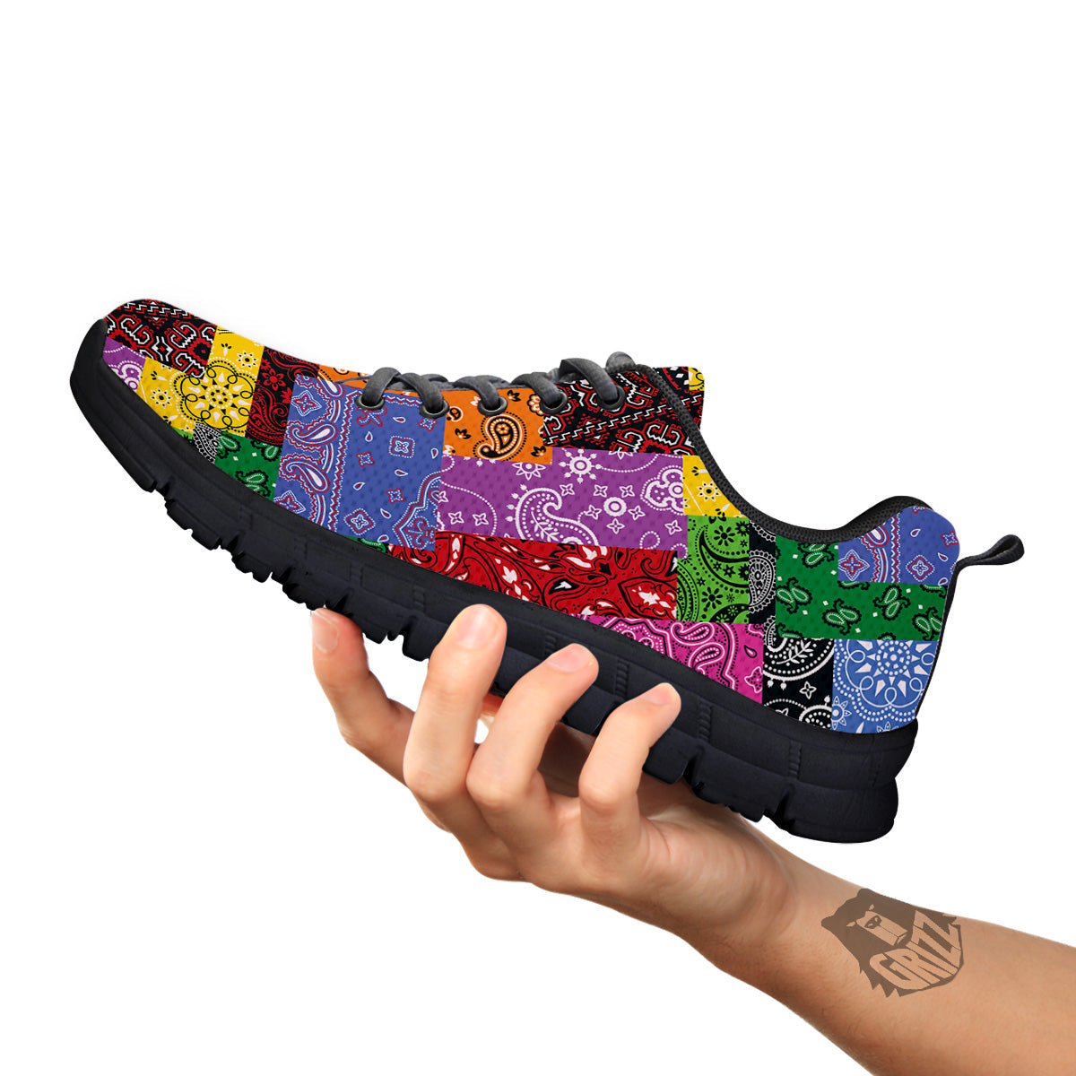 Colorful Patchwork Bandanna Print Pattern Black Sneaker-grizzshop