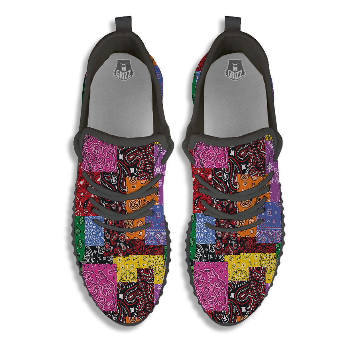 Colorful Patchwork Bandanna Print Pattern Black Walking Shoes-grizzshop