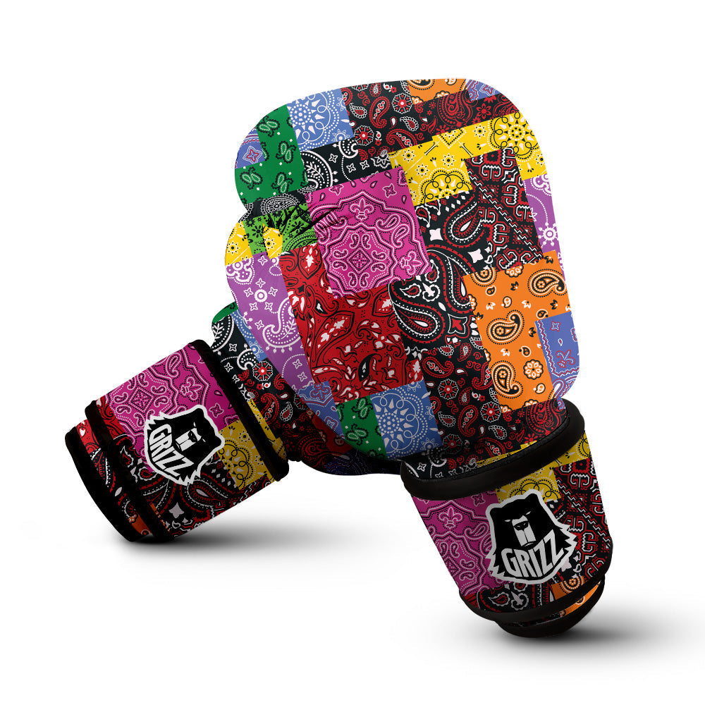 Colorful Patchwork Bandanna Print Pattern Boxing Gloves-grizzshop