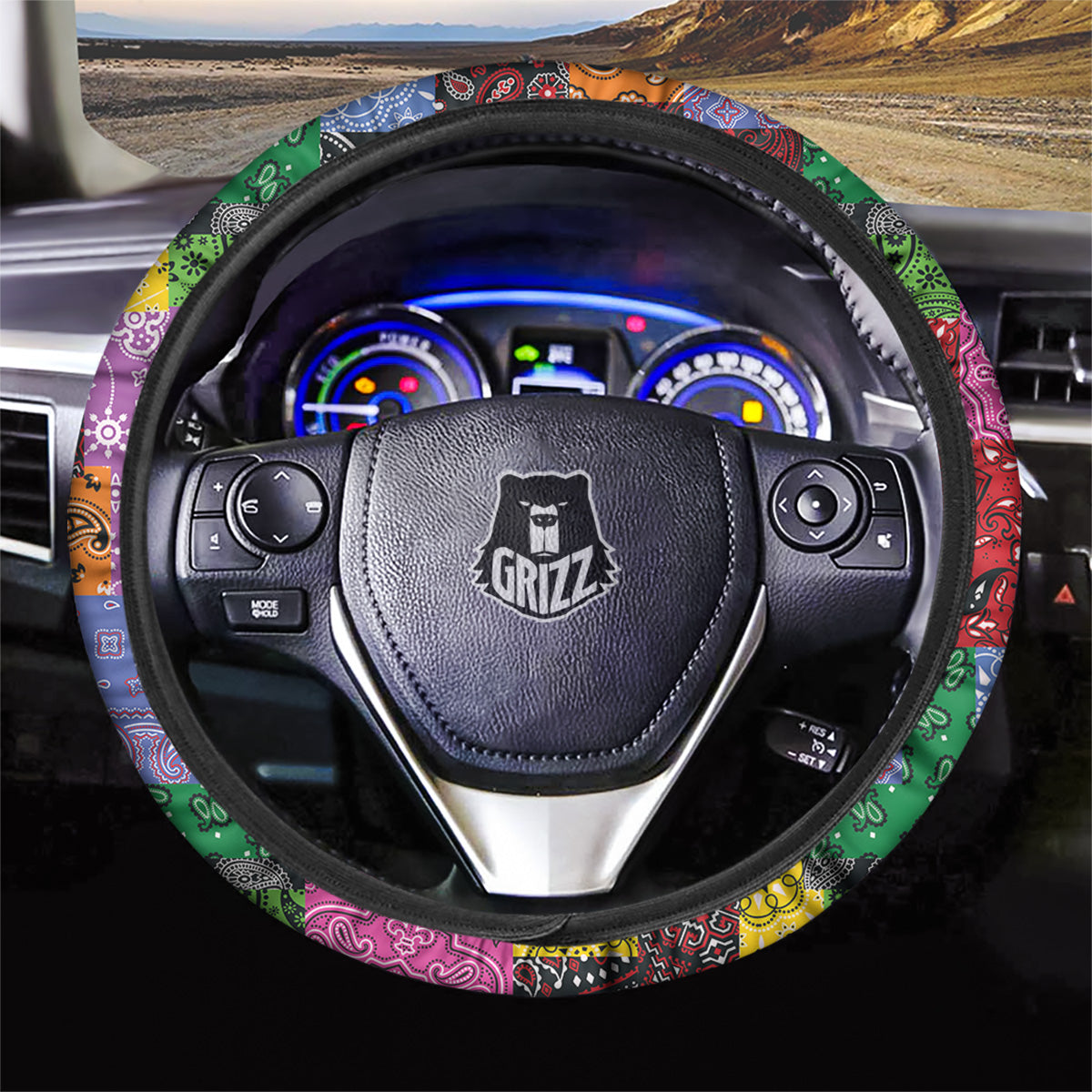 Colorful Patchwork Bandanna Print Pattern Car Steering Wheel Cover-grizzshop
