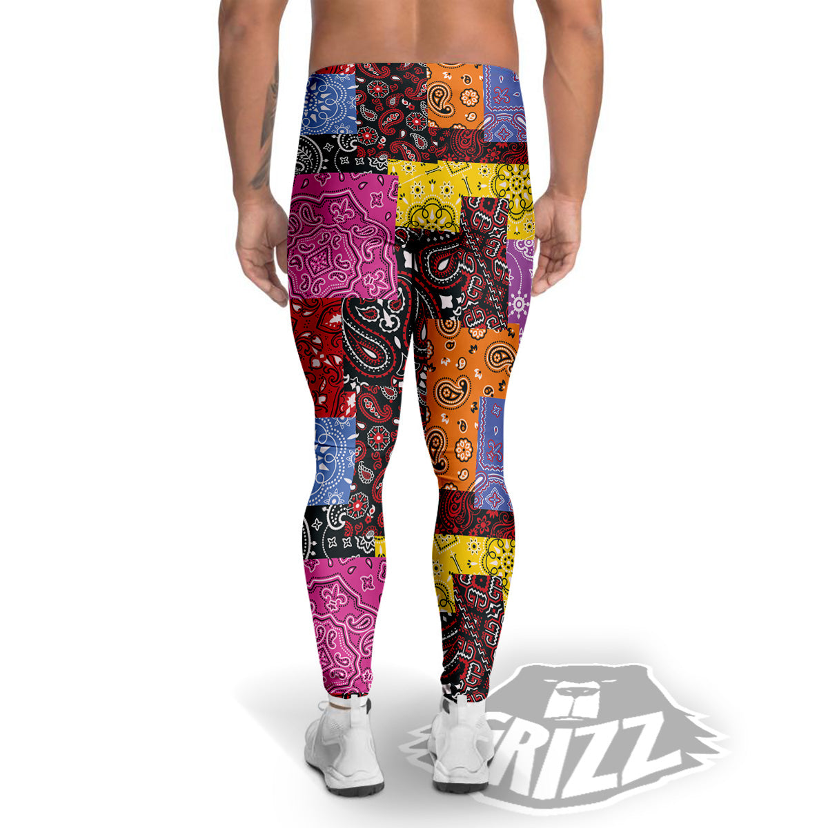 Colorful Patchwork Bandanna Print Pattern Men's Leggings-grizzshop