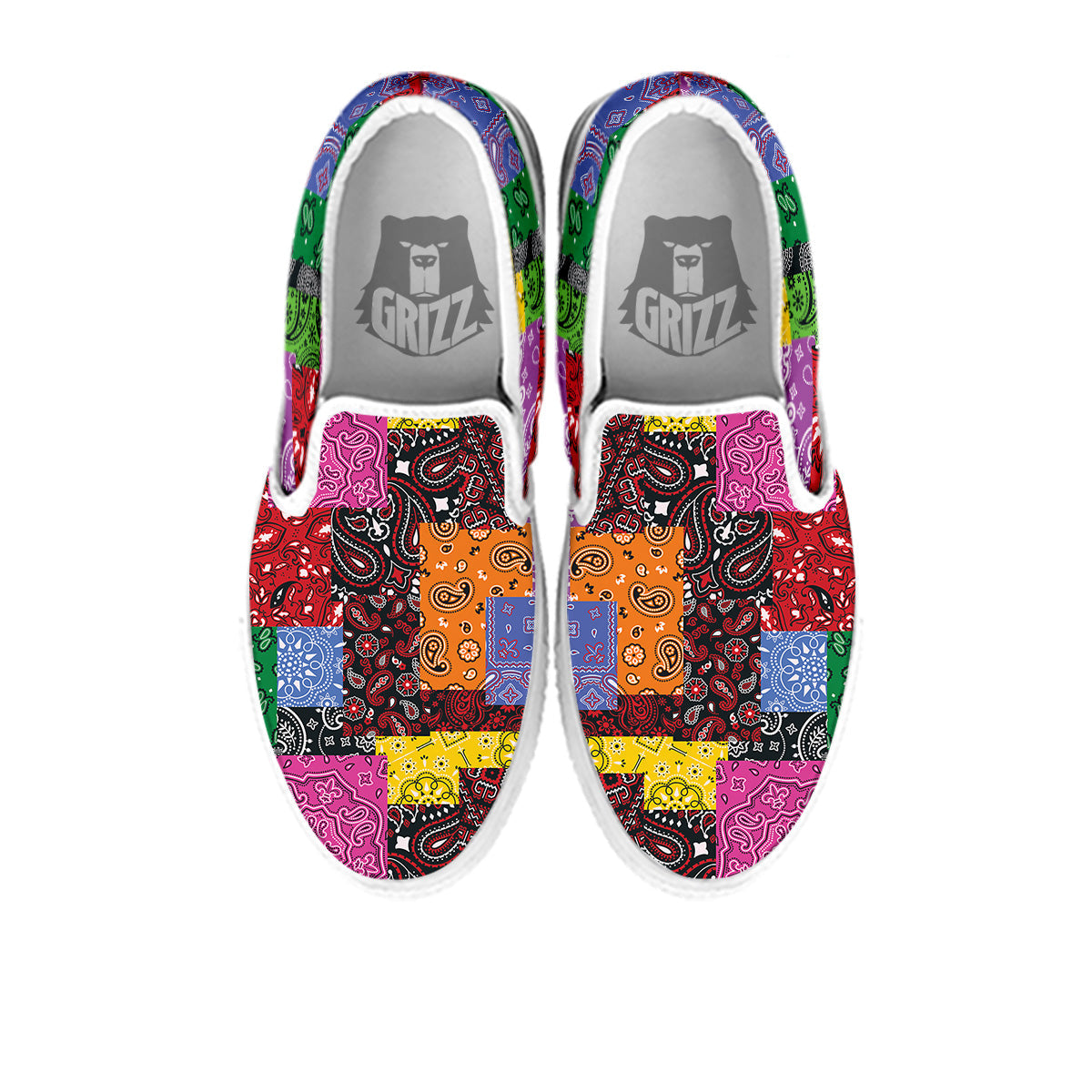 Colorful Patchwork Bandanna Print Pattern White Slip On Shoes-grizzshop