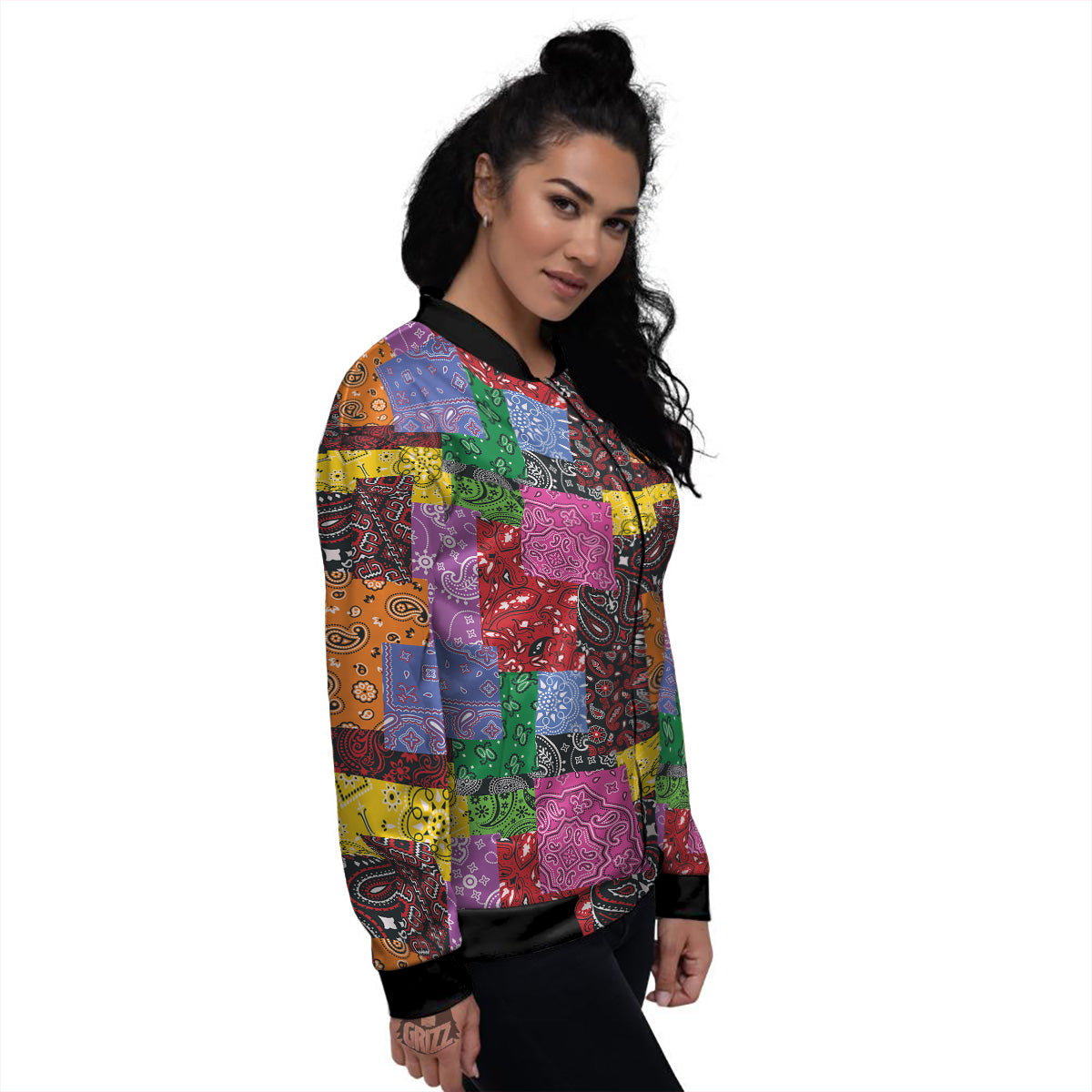 Colorful Patchwork Bandanna Print Pattern Women's Bomber Jacket-grizzshop