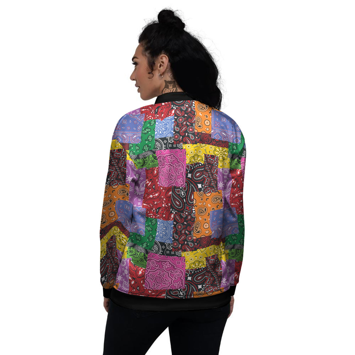 Colorful Patchwork Bandanna Print Pattern Women's Bomber Jacket-grizzshop
